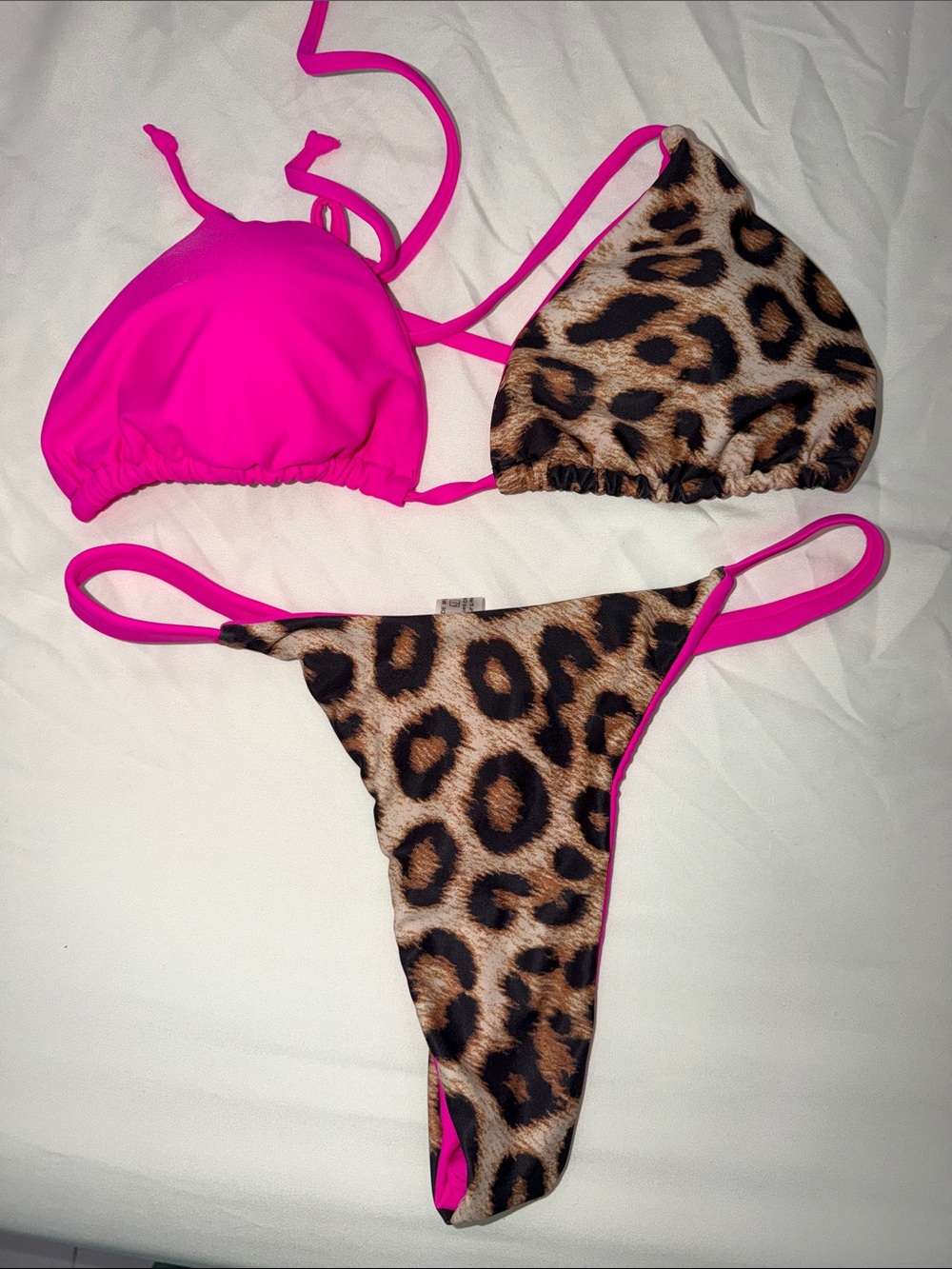 Hot Pink & Leopard Print Triangle thong Set size medium